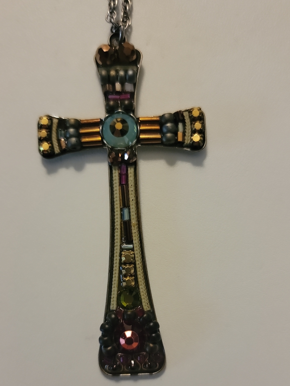 Ayala Bar Multicolor Beaded Cross Necklace - Turquoise & Gold Accents